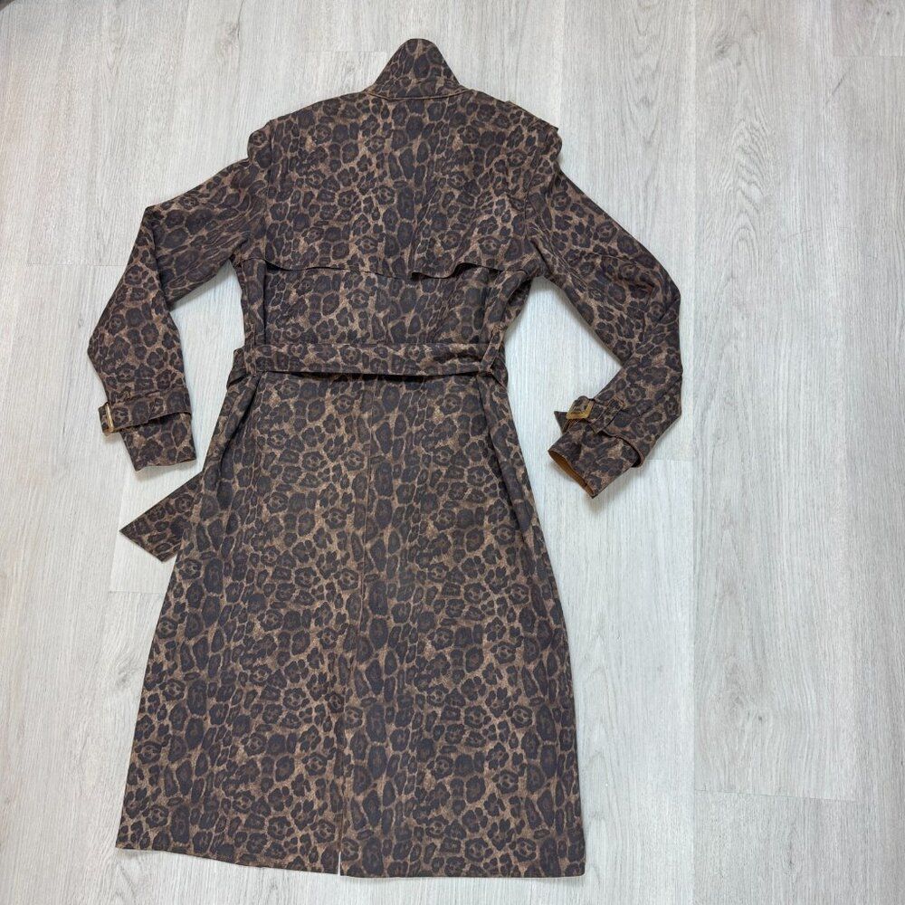 Catherine Malandrino Faux Suede Trench Coat Womens XS Brown Leopard Print - Picture 5 of 10